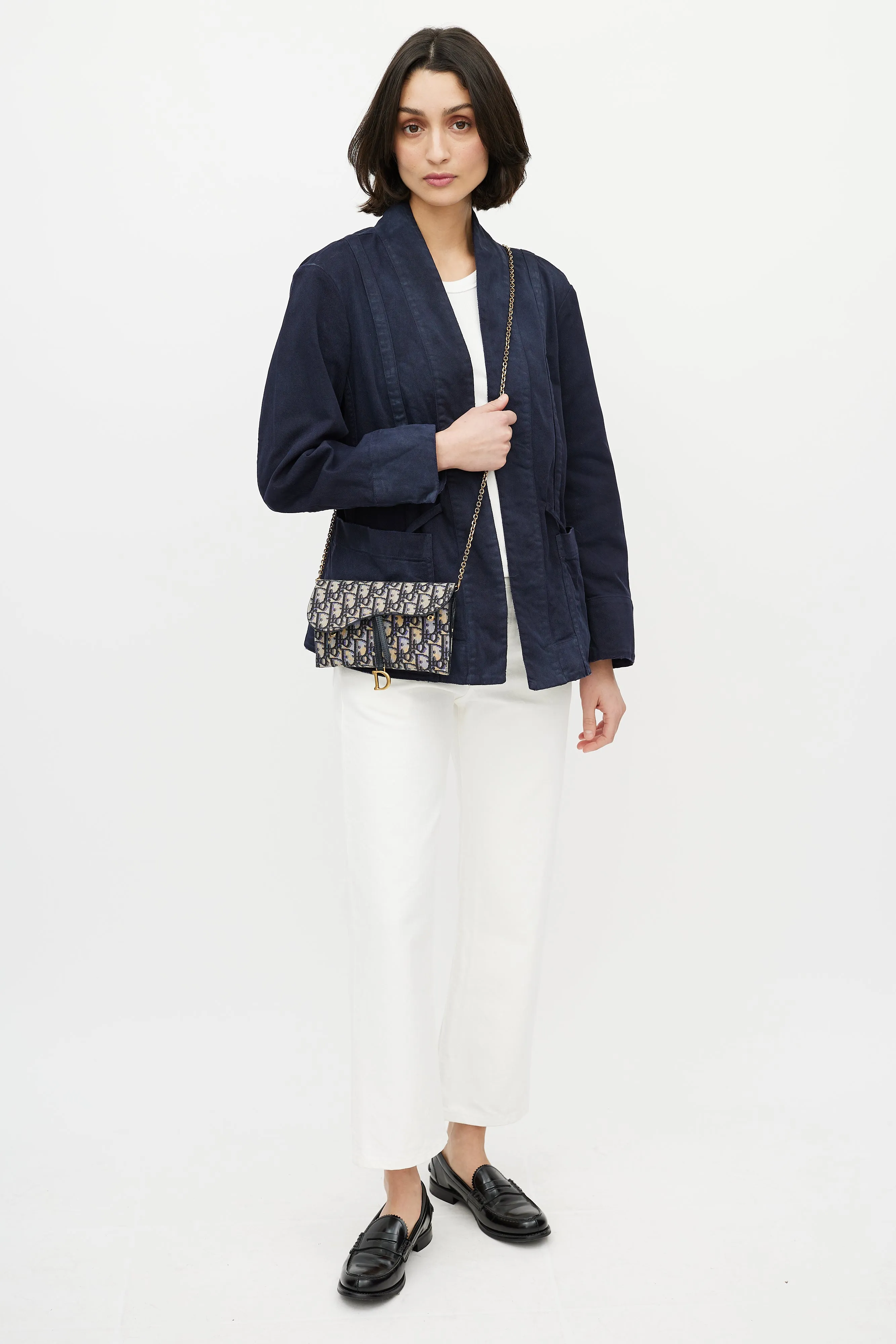 2020 Navy & Beige Saddle Pouch Crossbody Bag