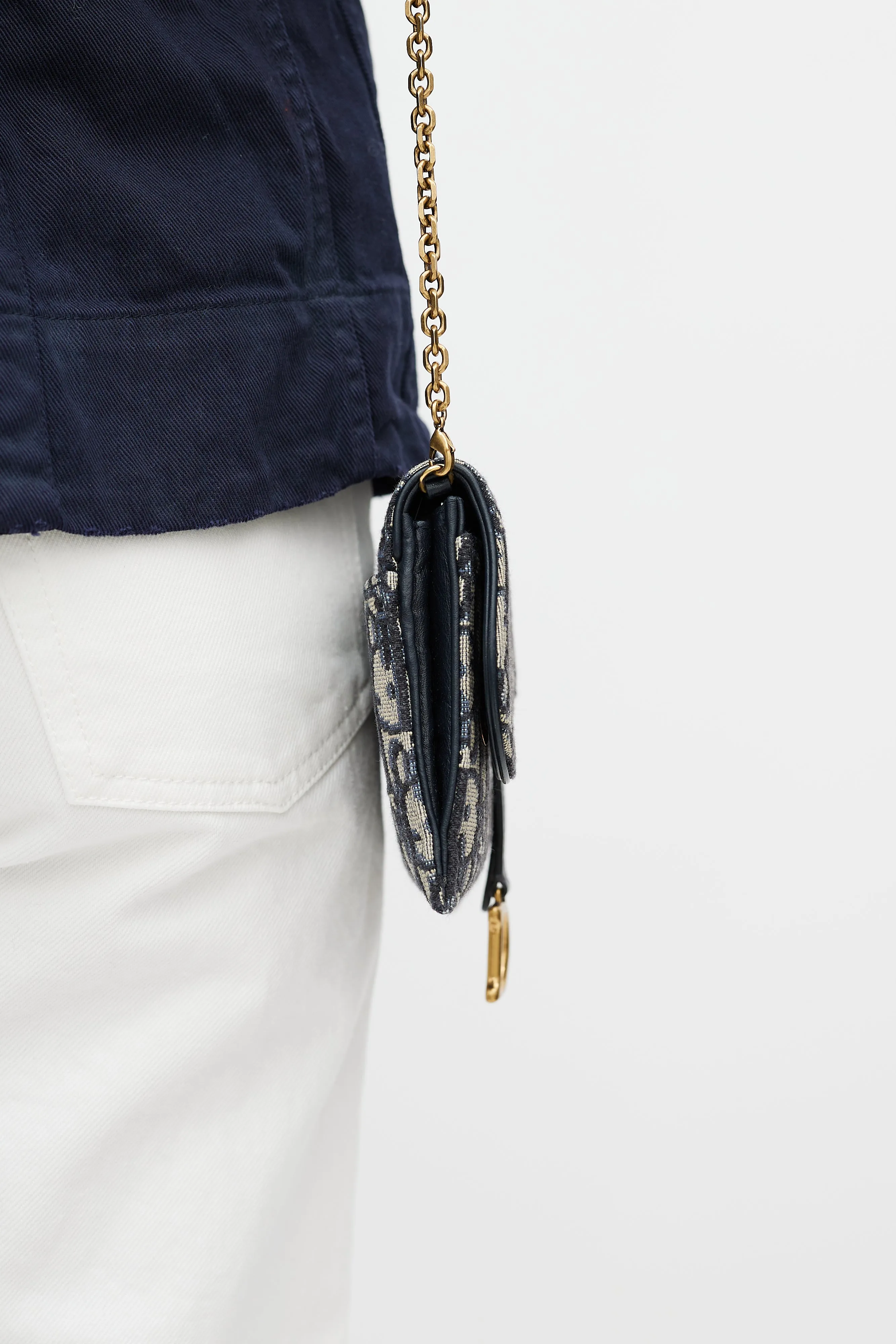 2020 Navy & Beige Saddle Pouch Crossbody Bag
