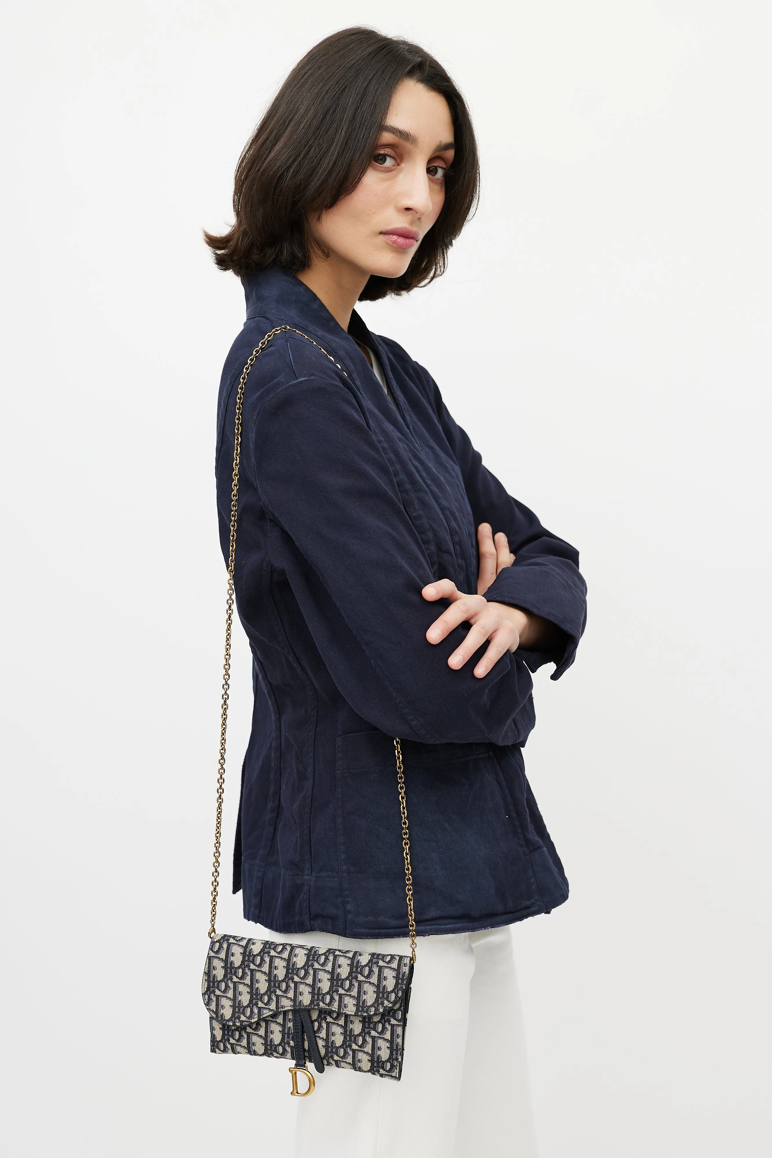 2020 Navy & Beige Saddle Pouch Crossbody Bag