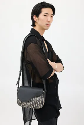 Black & Beige Saddle Messenger Oblique Bag