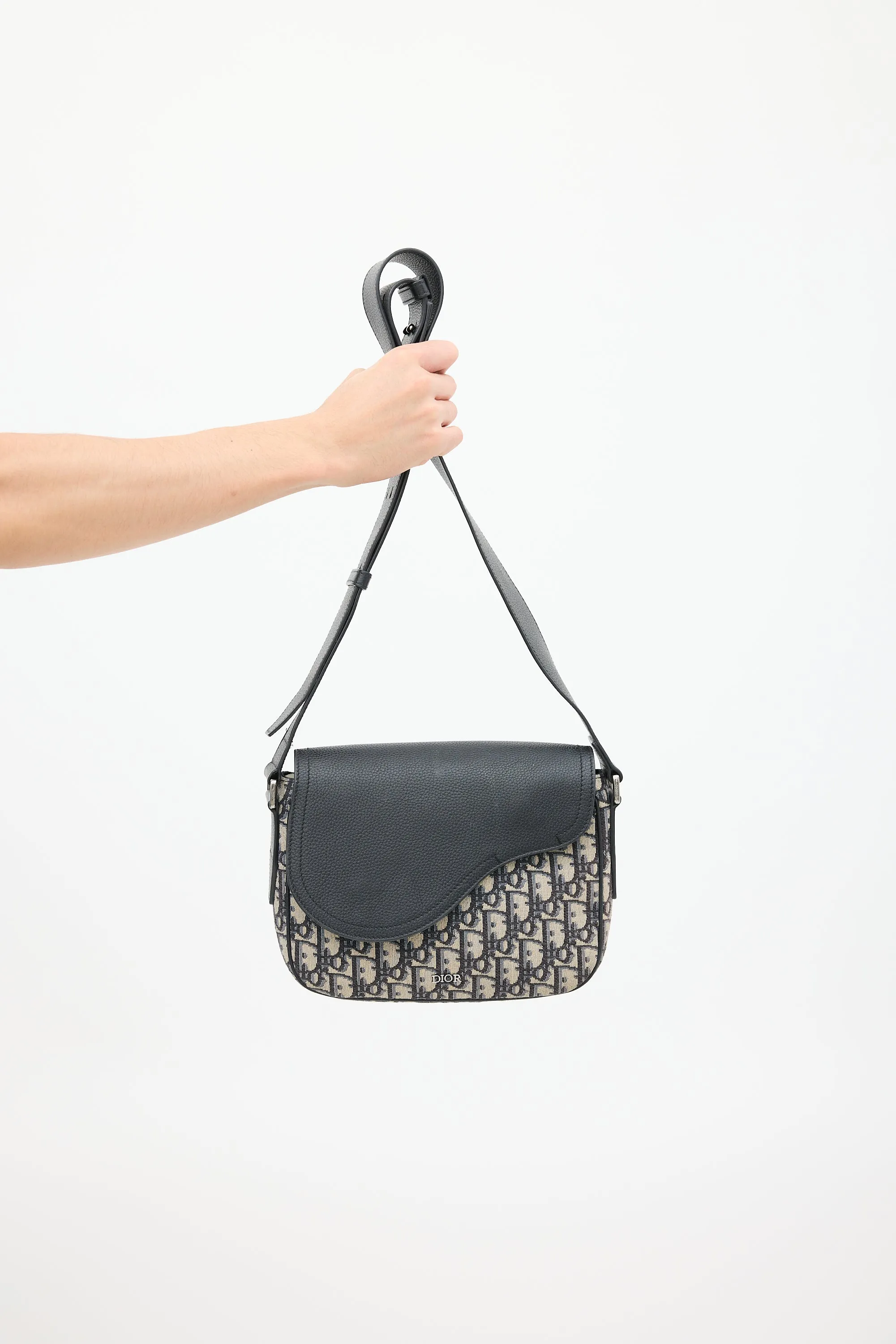 Black & Beige Saddle Messenger Oblique Bag