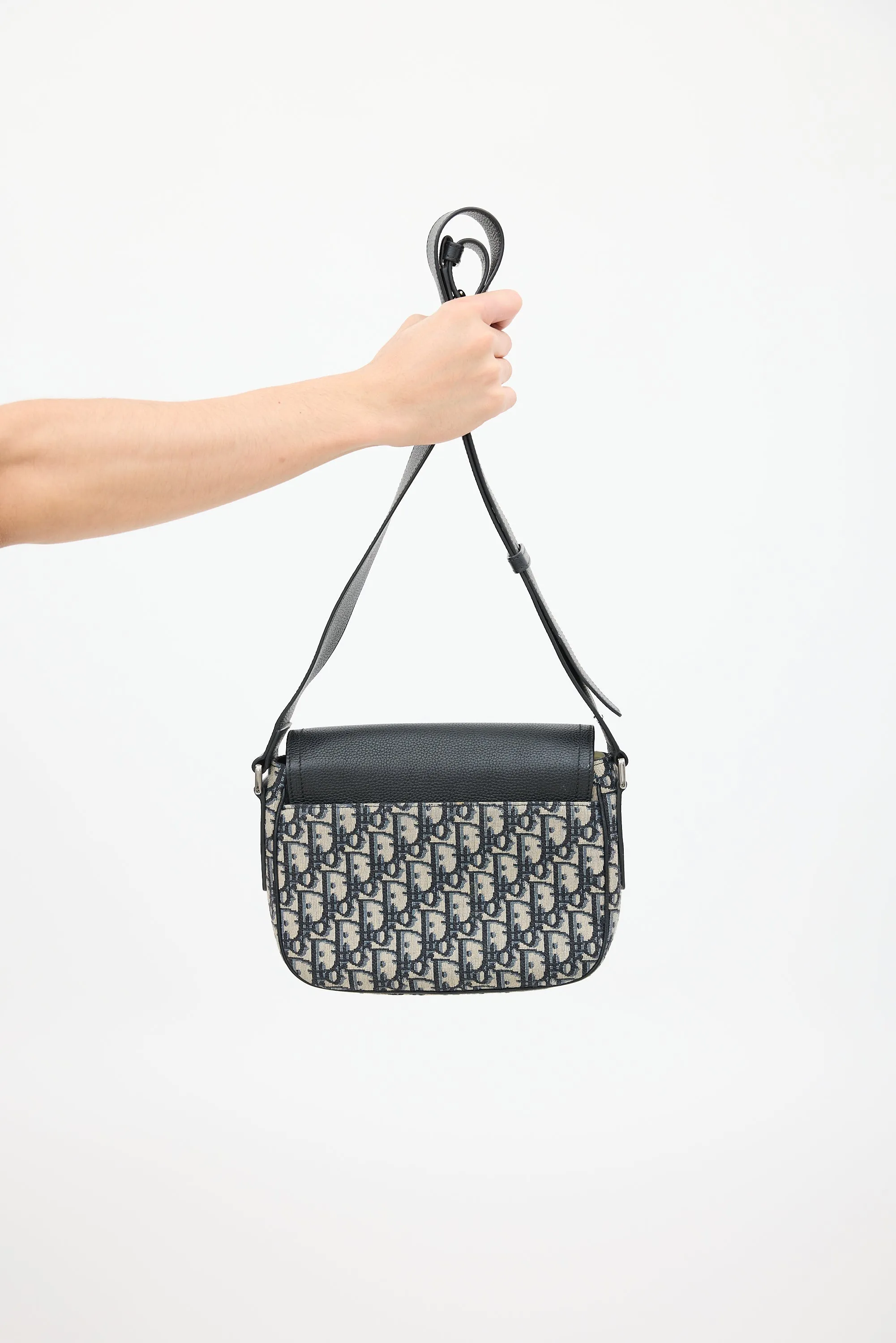 Black & Beige Saddle Messenger Oblique Bag