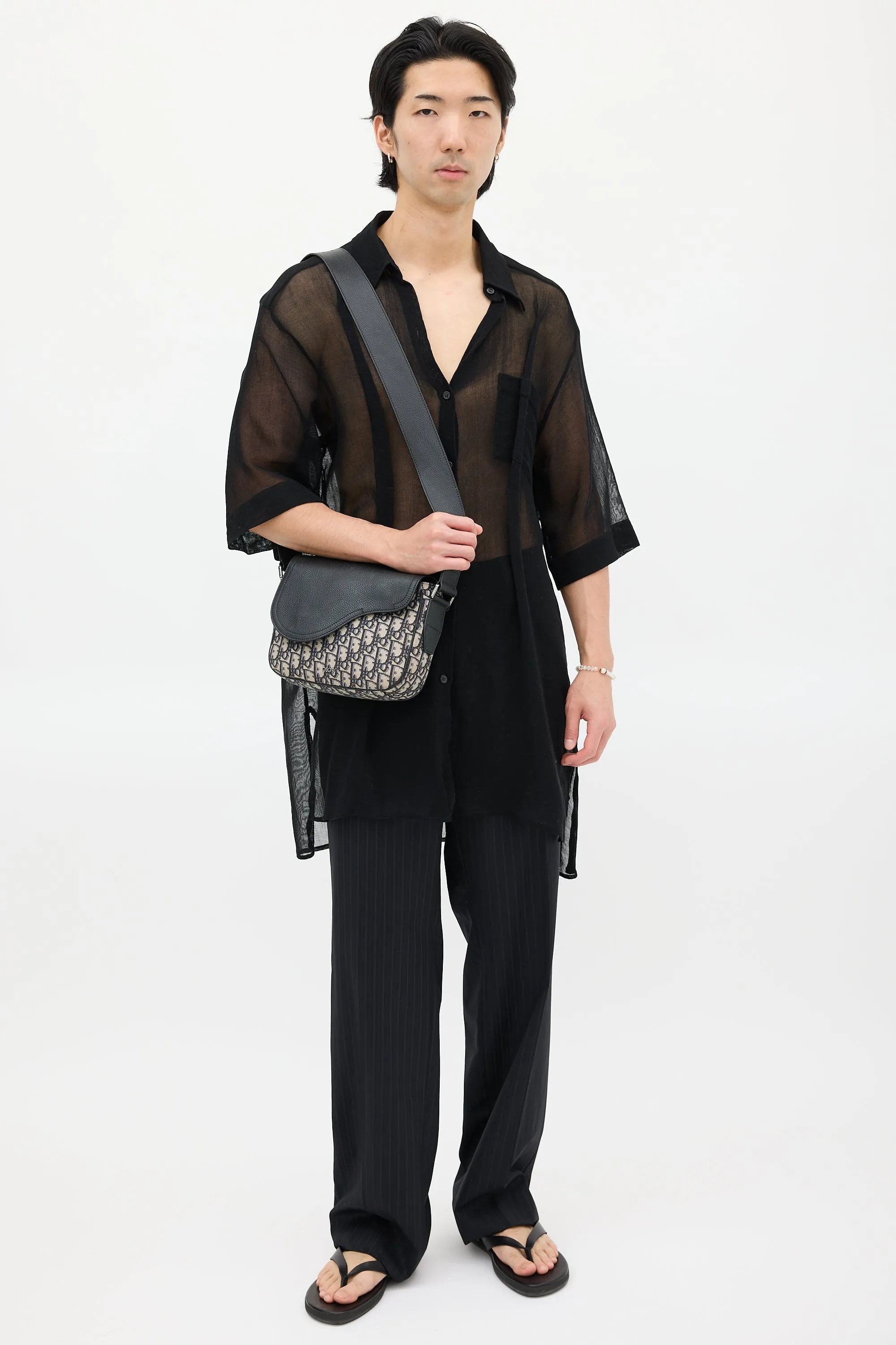 Black & Beige Saddle Messenger Oblique Bag