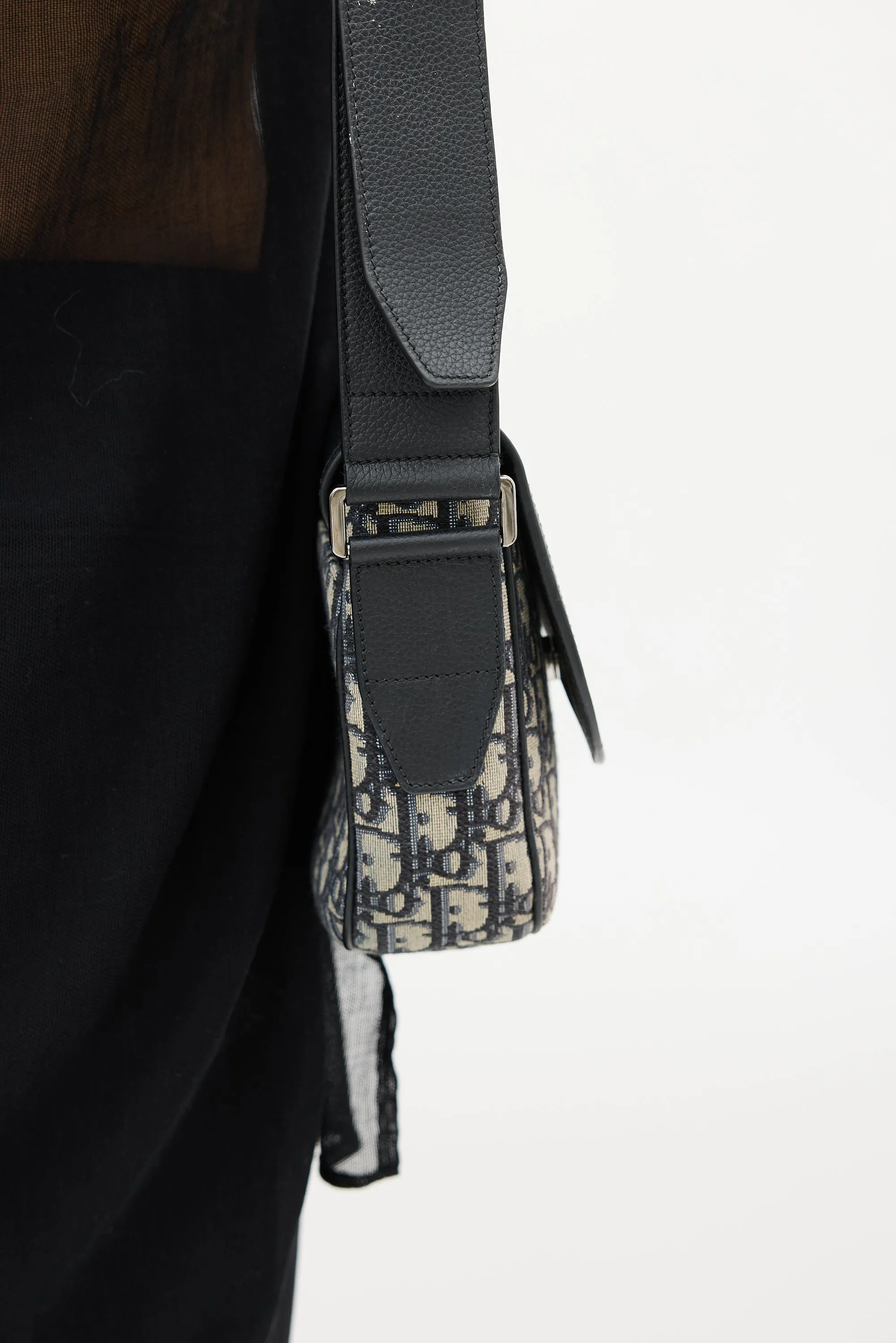 Black & Beige Saddle Messenger Oblique Bag