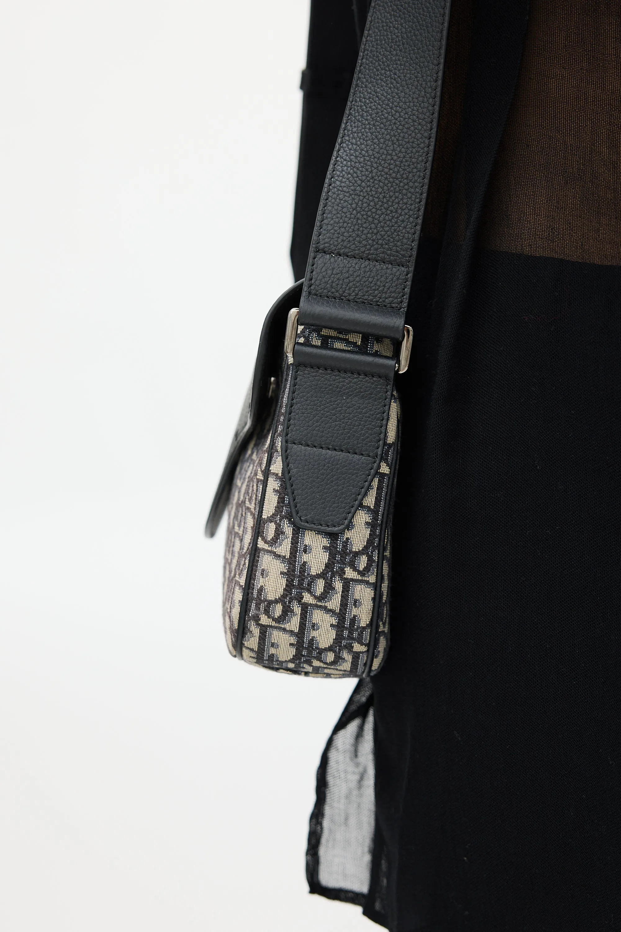Black & Beige Saddle Messenger Oblique Bag