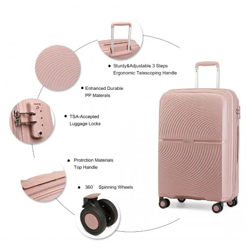 British Traveller 4 Pcs Spinner Hard Shell PP Suitcase with TSA Lock & Vanity Case - Nude