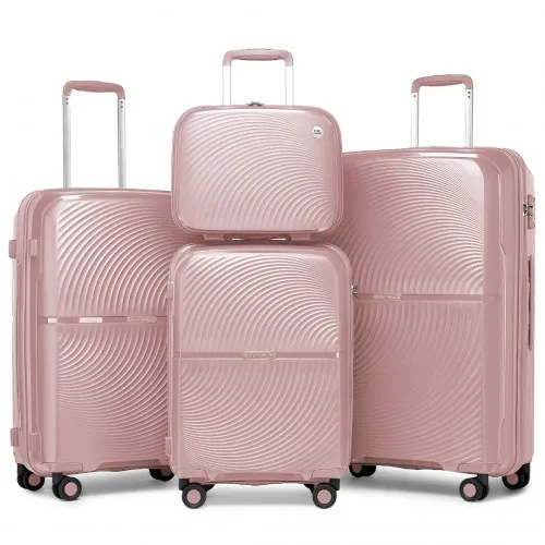 British Traveller 4 Pcs Spinner Hard Shell PP Suitcase with TSA Lock & Vanity Case - Nude