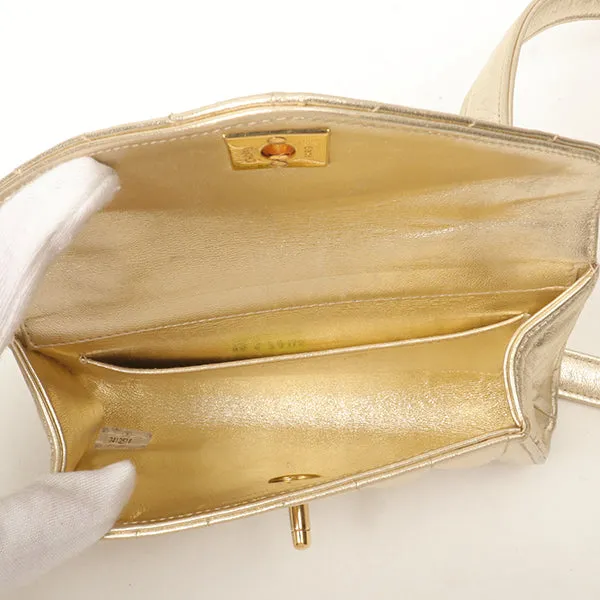 Chanel Around 1995 Made V Flap Mademoiselle Stitch Shoulder Bag Gold