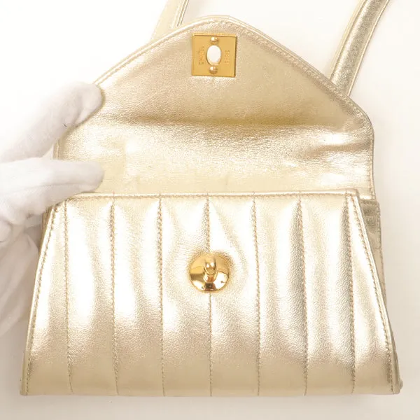 Chanel Around 1995 Made V Flap Mademoiselle Stitch Shoulder Bag Gold