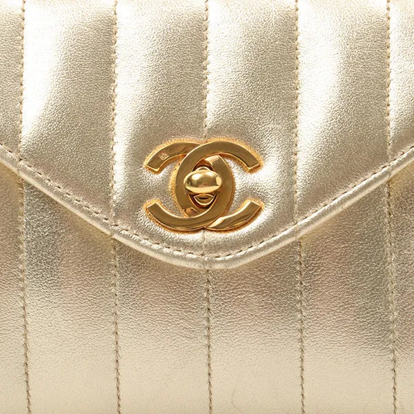 Chanel Around 1995 Made V Flap Mademoiselle Stitch Shoulder Bag Gold