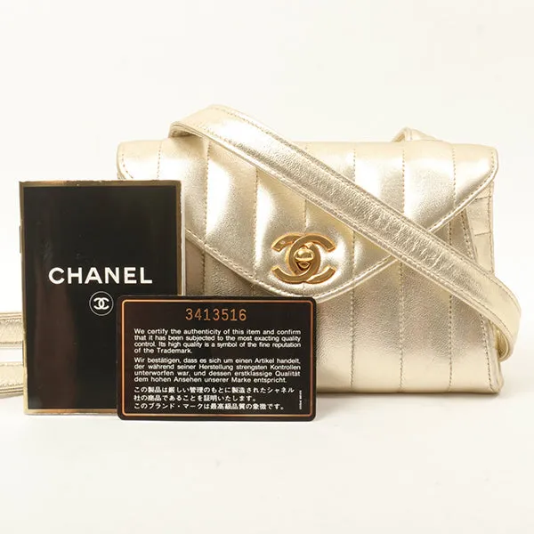 Chanel Around 1995 Made V Flap Mademoiselle Stitch Shoulder Bag Gold