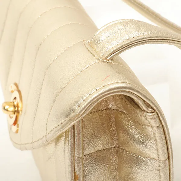 Chanel Around 1995 Made V Flap Mademoiselle Stitch Shoulder Bag Gold