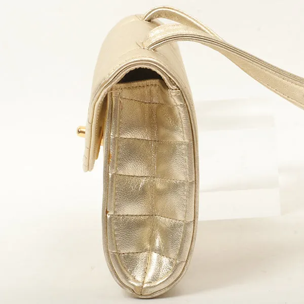 Chanel Around 1995 Made V Flap Mademoiselle Stitch Shoulder Bag Gold