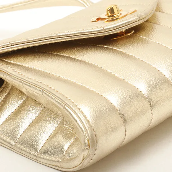 Chanel Around 1995 Made V Flap Mademoiselle Stitch Shoulder Bag Gold