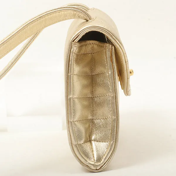 Chanel Around 1995 Made V Flap Mademoiselle Stitch Shoulder Bag Gold