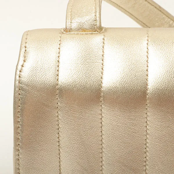 Chanel Around 1995 Made V Flap Mademoiselle Stitch Shoulder Bag Gold