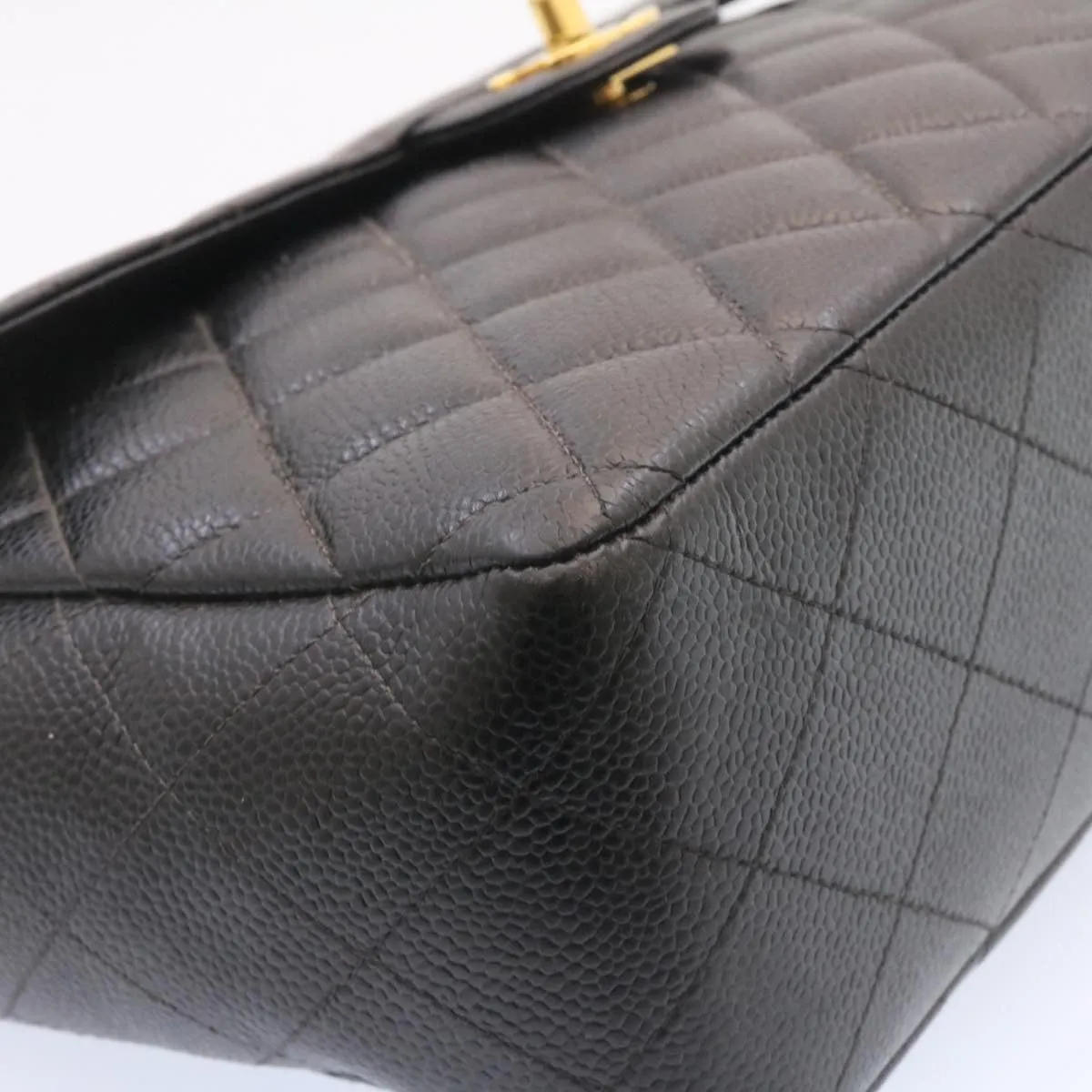 CHANEL Big Matelasse Flap Chain Shoulder Bag Caviar Skin Black Gold Auth 25984A