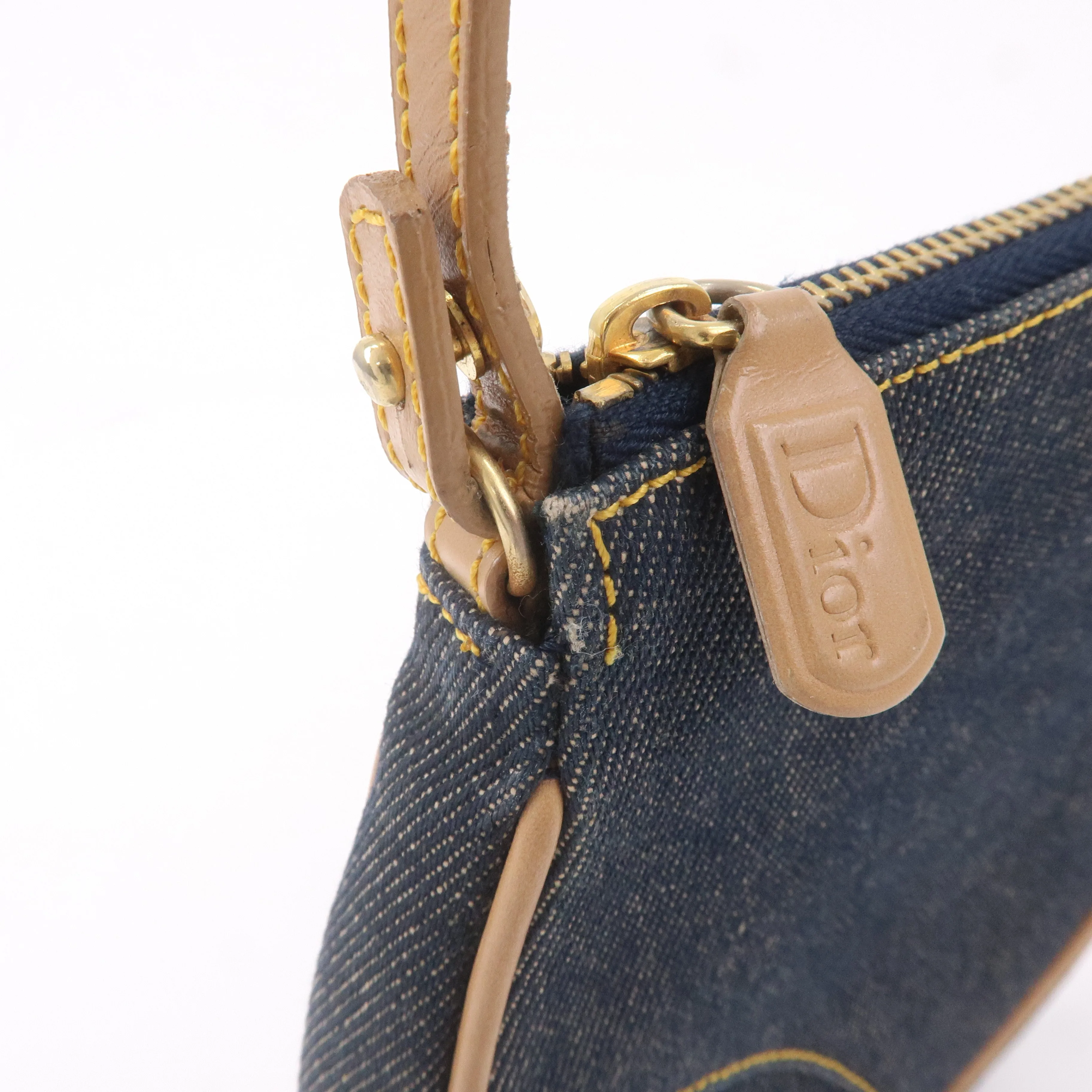 Christian Dior Denim Leather Saddle Bag Shoulder Bag Pouch Navy