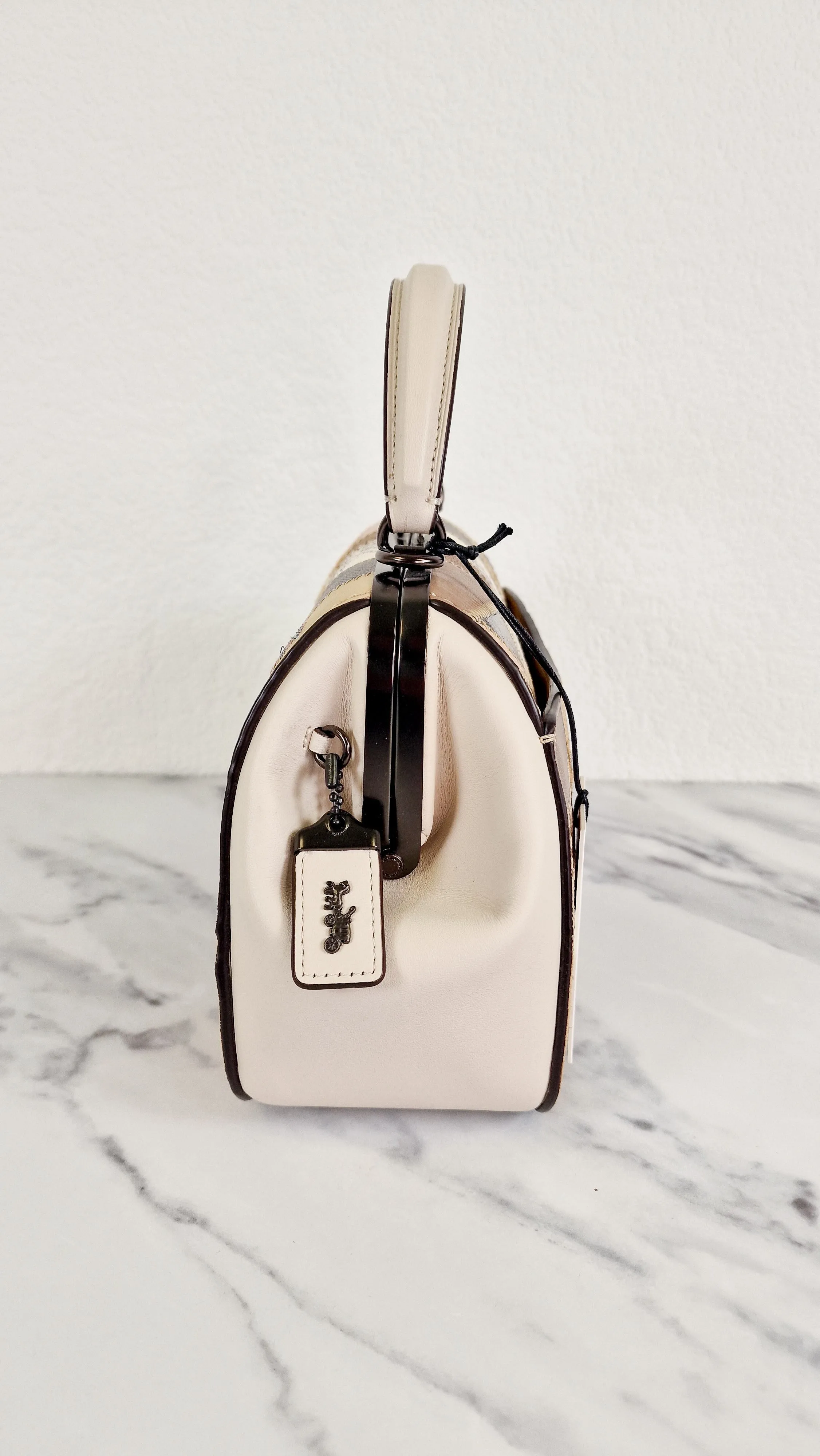 Coach 1941 Frame Bag 23 with Kisslock & Signature Patchwork in Smooth Chalk White Leather - Crossbody Handbag - Coach 69024