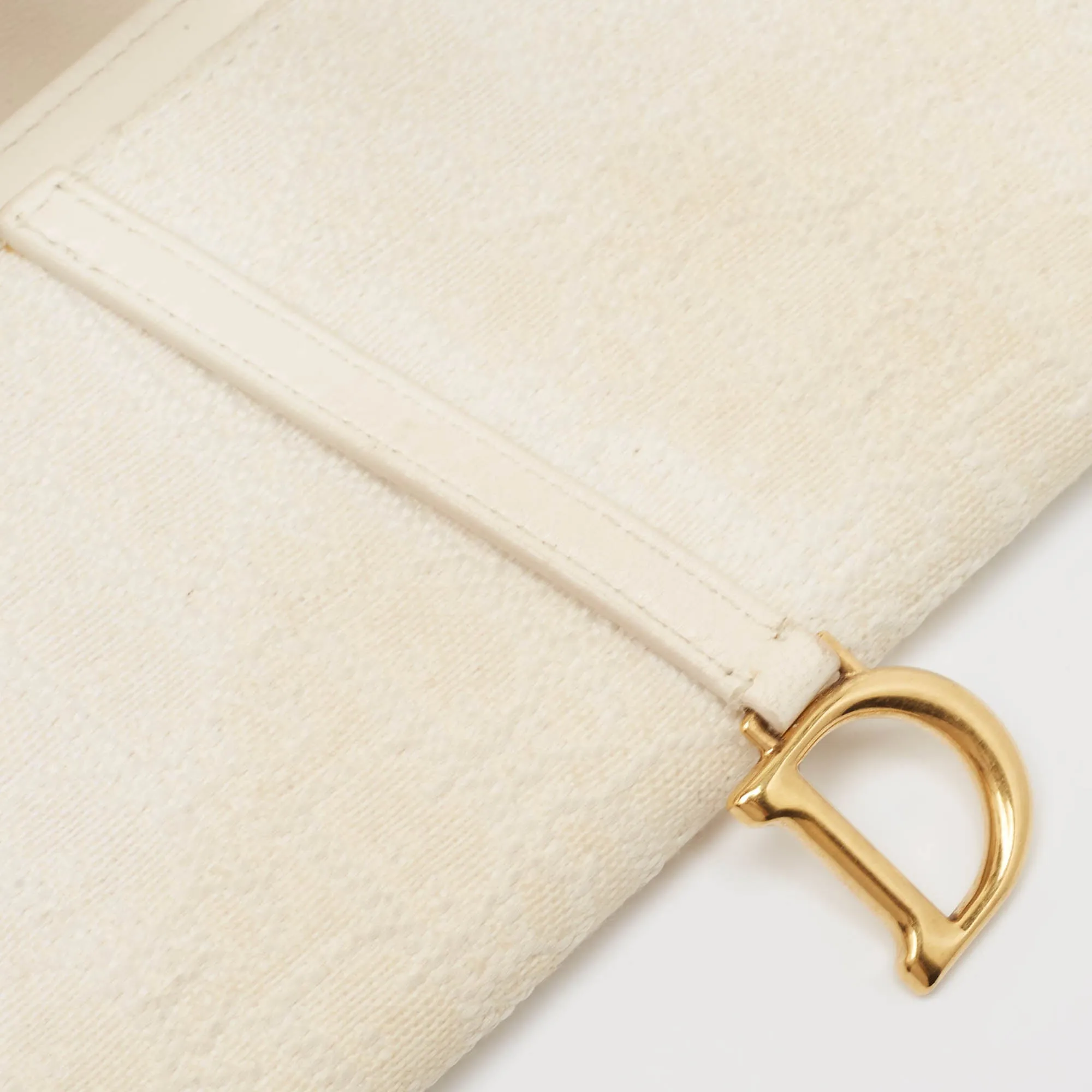 DIOR Off White Oblique Canvas and Leather Saddle Wallet on Chain