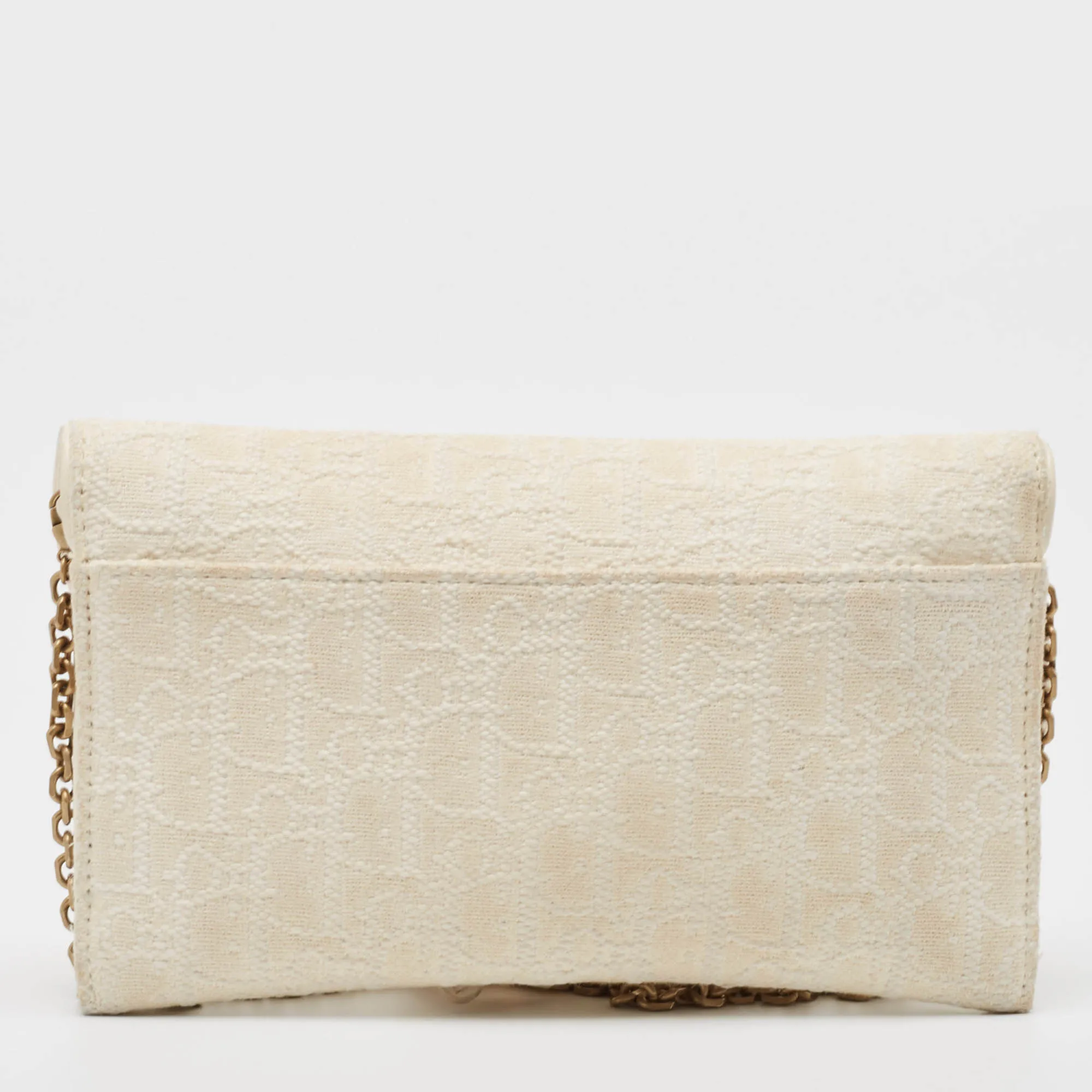 DIOR Off White Oblique Canvas and Leather Saddle Wallet on Chain