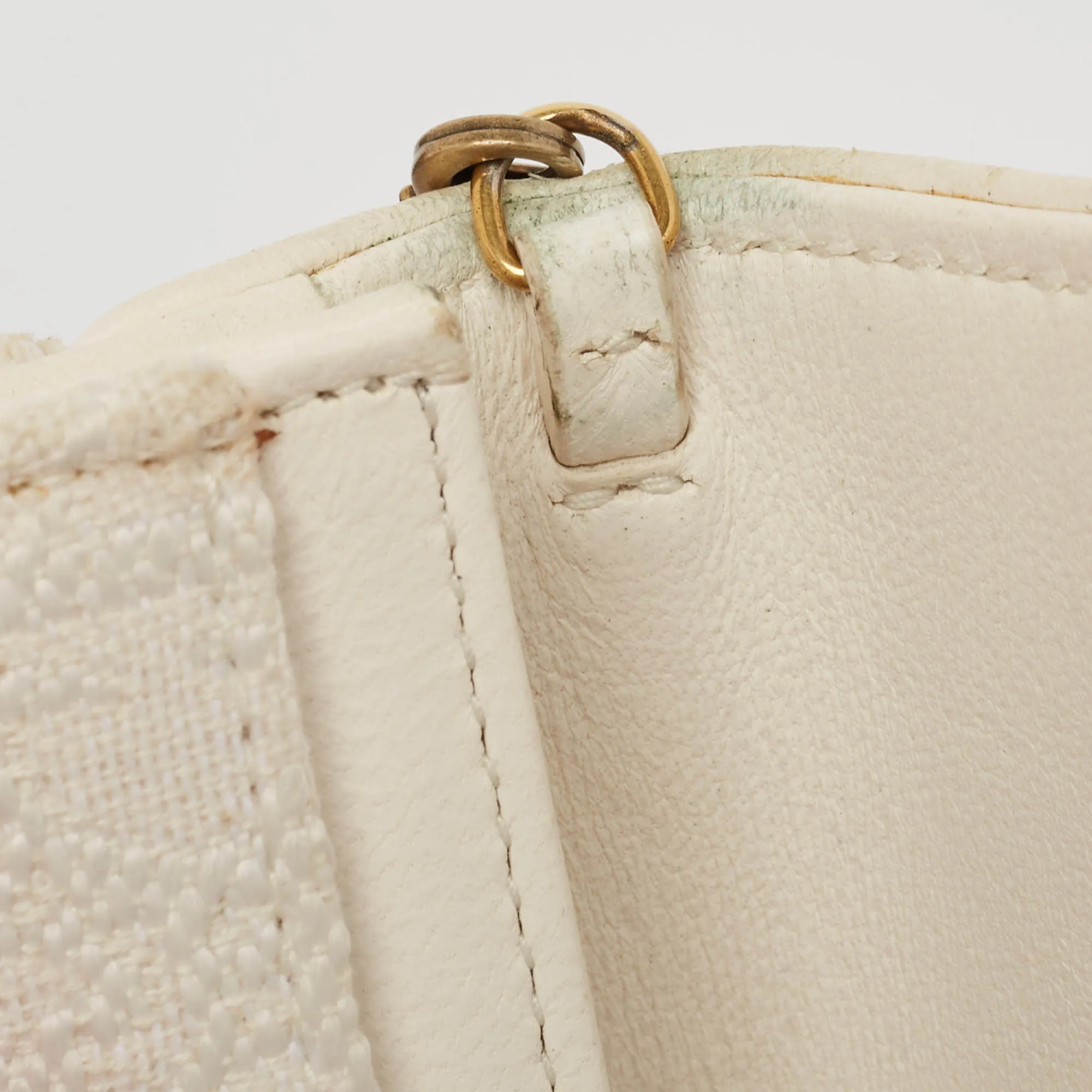 DIOR Off White Oblique Canvas and Leather Saddle Wallet on Chain