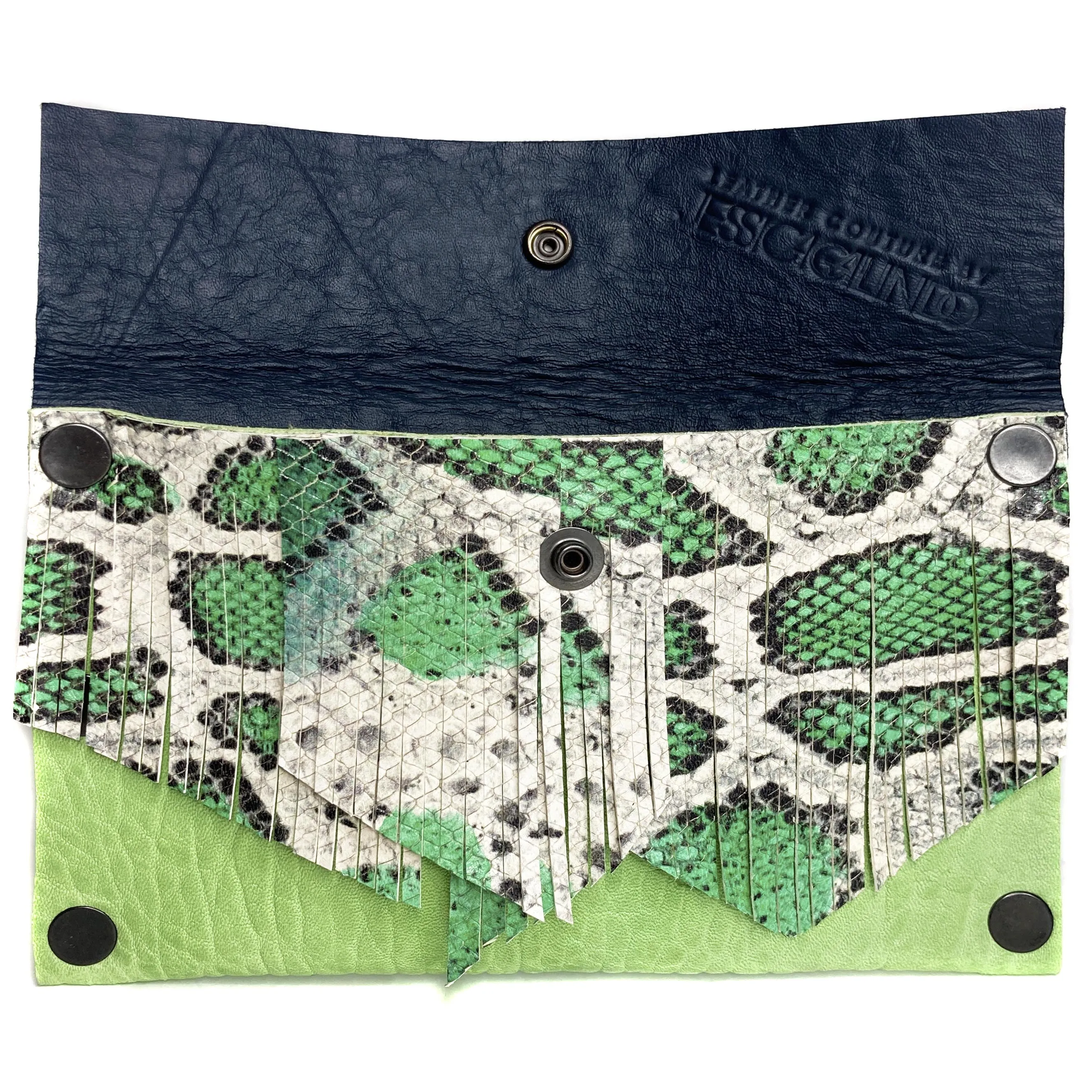 Seafoam Green snake-print Fringe Mini Clutch (wallet)