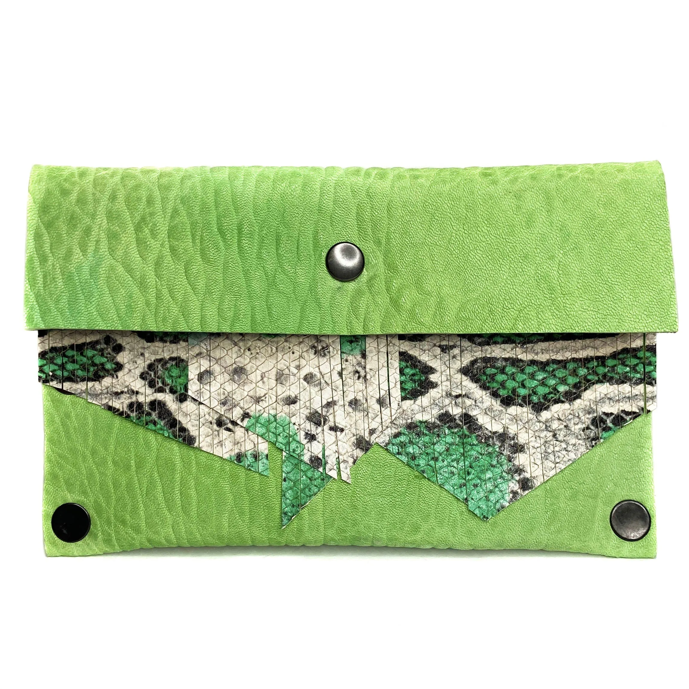Seafoam Green snake-print Fringe Mini Clutch (wallet)