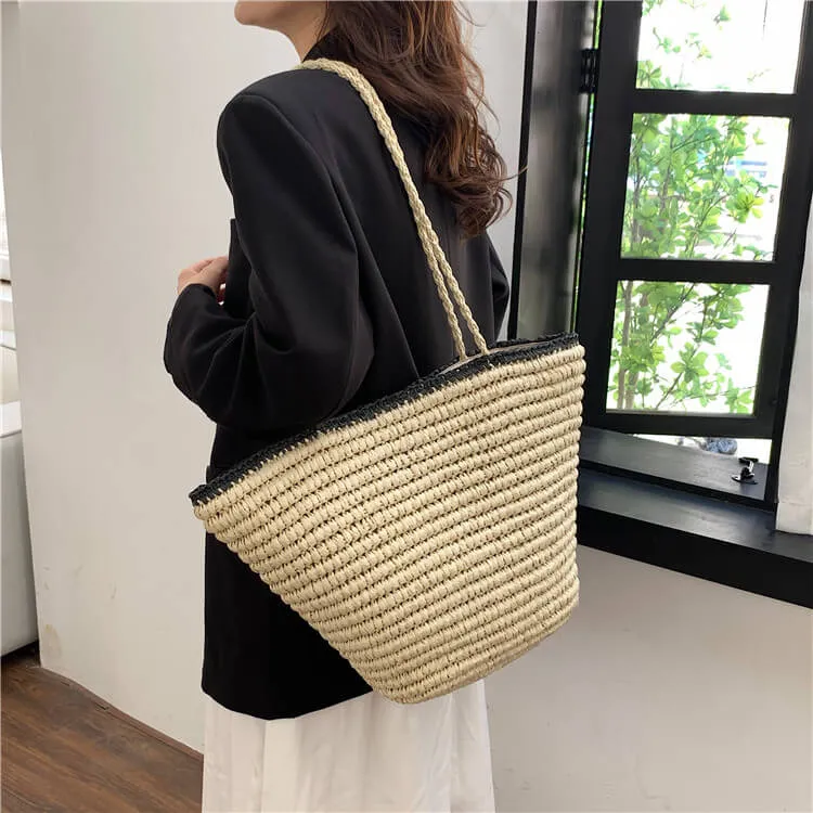 Summer Straw Basket Tote Beach Bags-Showtown