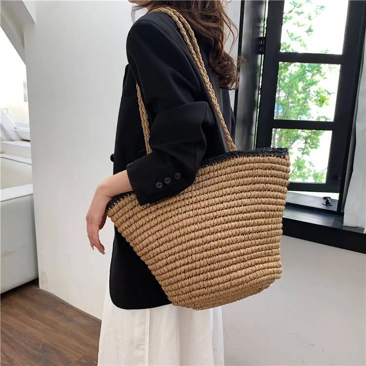 Summer Straw Basket Tote Beach Bags-Showtown