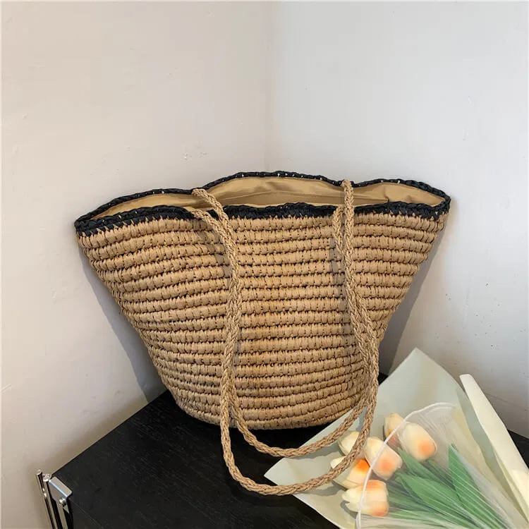 Summer Straw Basket Tote Beach Bags-Showtown