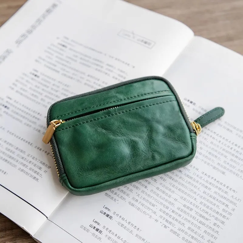 Vintage Womens Leather Coin Purse With Zipper Women Leather Wallet