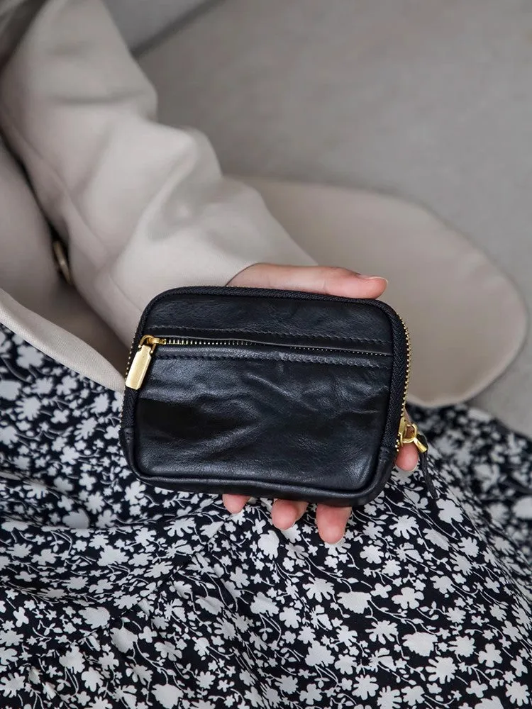 Vintage Womens Leather Coin Purse With Zipper Women Leather Wallet