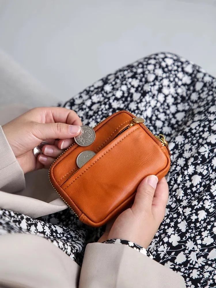 Vintage Womens Leather Coin Purse With Zipper Women Leather Wallet