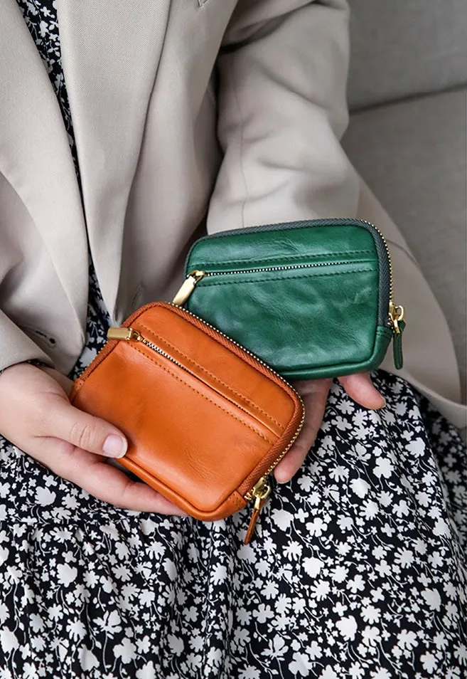 Vintage Womens Leather Coin Purse With Zipper Women Leather Wallet
