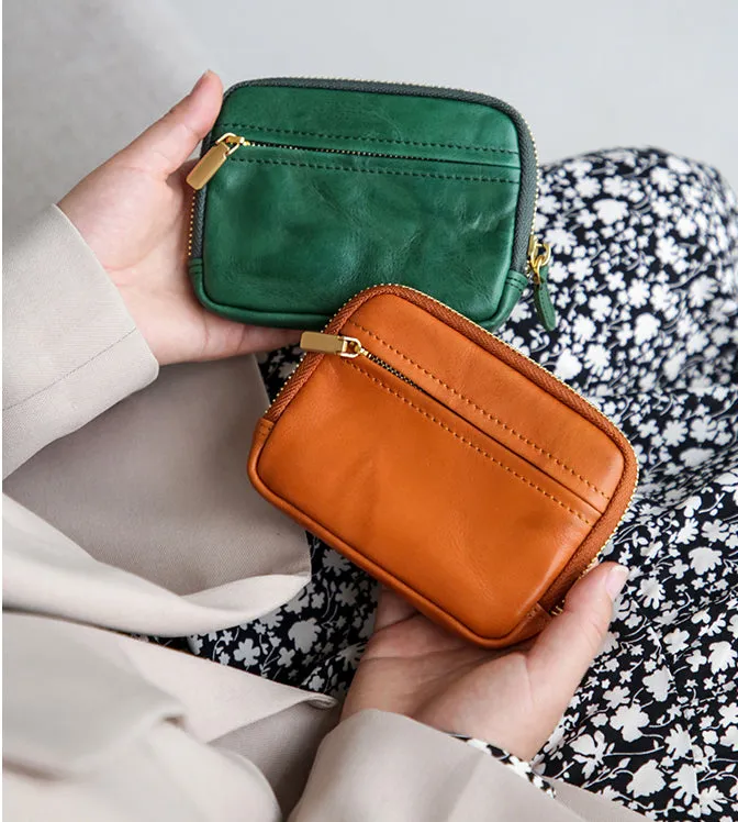 Vintage Womens Leather Coin Purse With Zipper Women Leather Wallet
