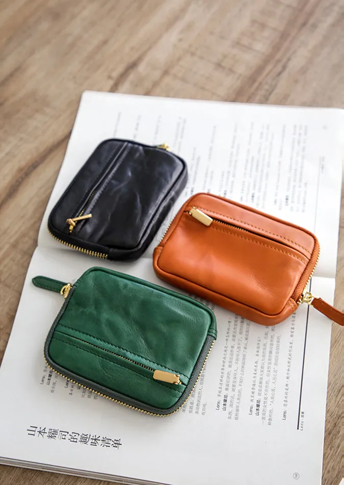 Vintage Womens Leather Coin Purse With Zipper Women Leather Wallet