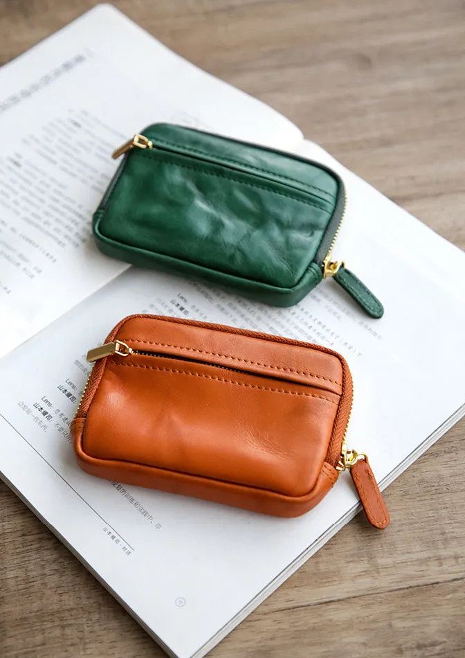 Vintage Womens Leather Coin Purse With Zipper Women Leather Wallet