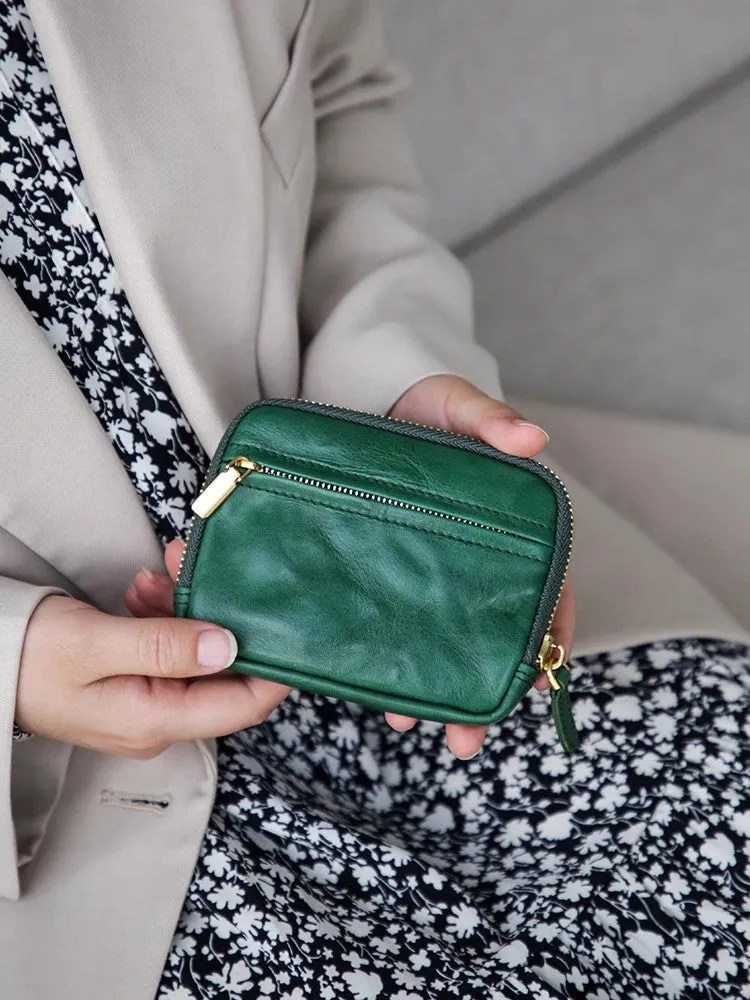 Vintage Womens Leather Coin Purse With Zipper Women Leather Wallet