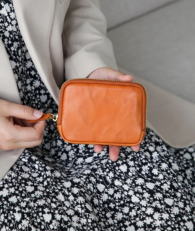 Vintage Womens Leather Coin Purse With Zipper Women Leather Wallet