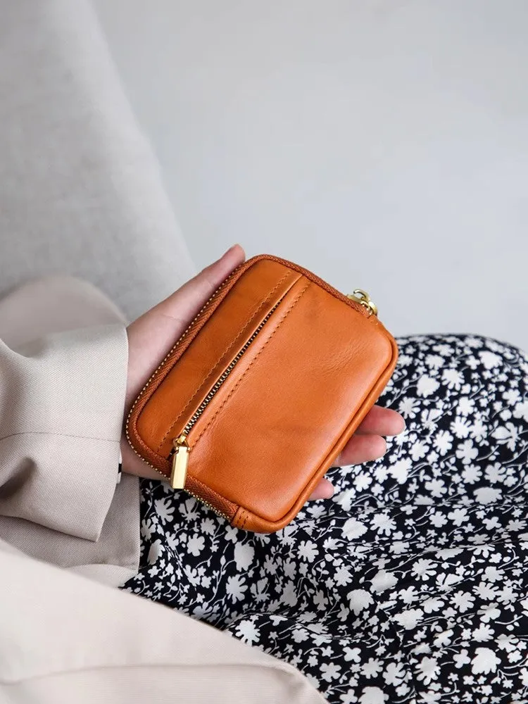 Vintage Womens Leather Coin Purse With Zipper Women Leather Wallet