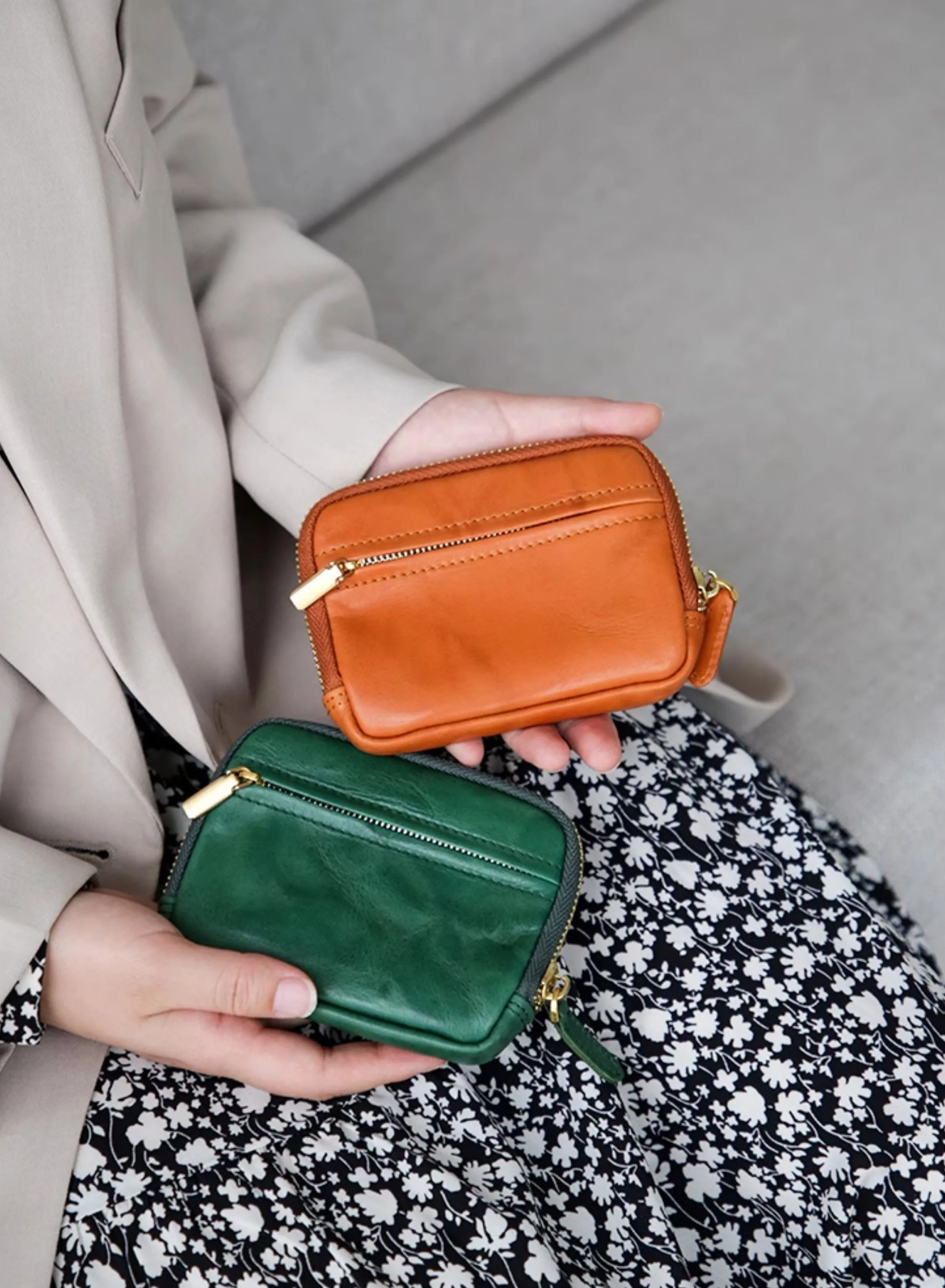 Vintage Womens Leather Coin Purse With Zipper Women Leather Wallet