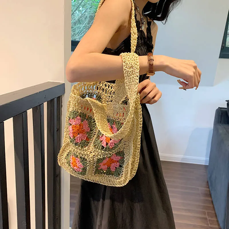 Womens Straw Beach Shoulder Bags Purse-Showtown