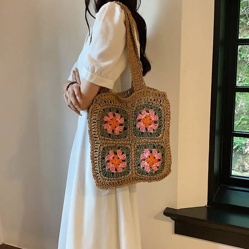 Womens Straw Beach Shoulder Bags Purse-Showtown